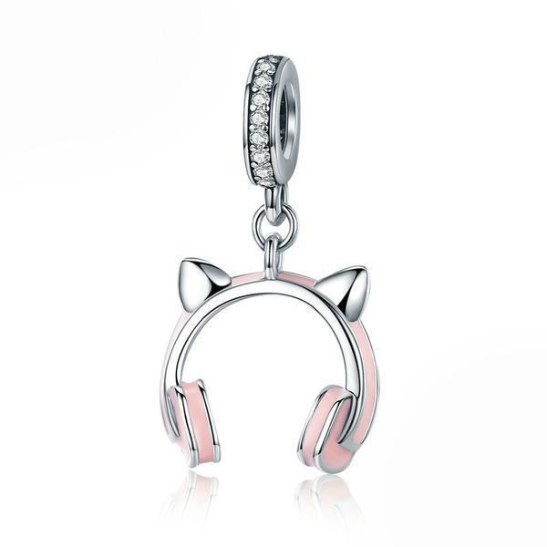 925 Sterling Sølv Katt Øretelefoner Dingler Anheng Sjarm