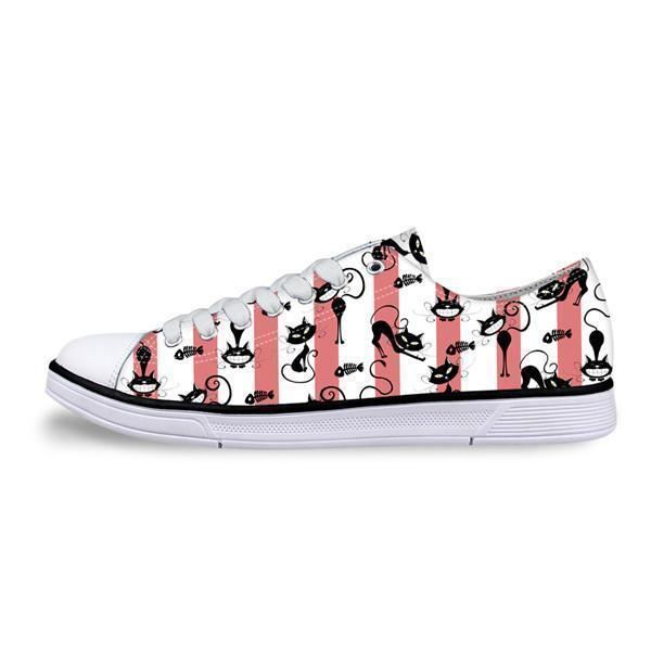 Casual Canvas Kvinners Sneaker Kattemønster I Stripesko