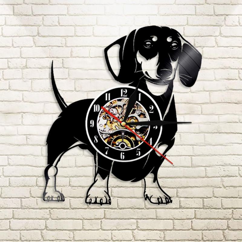 Dachshund Hund Vinyl Plate Veggklokke