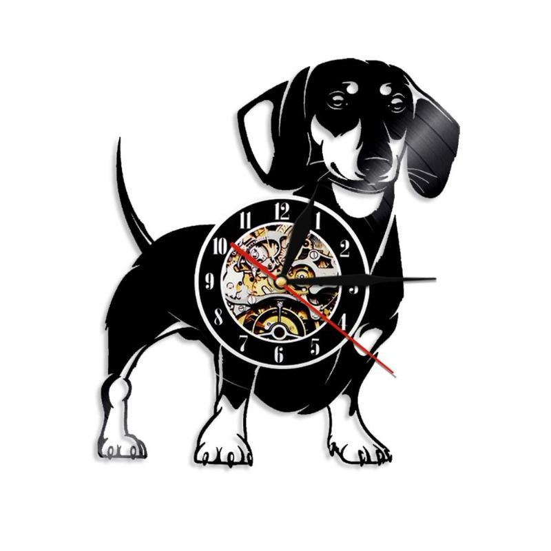 Dachshund Hund Vinyl Plate Veggklokke