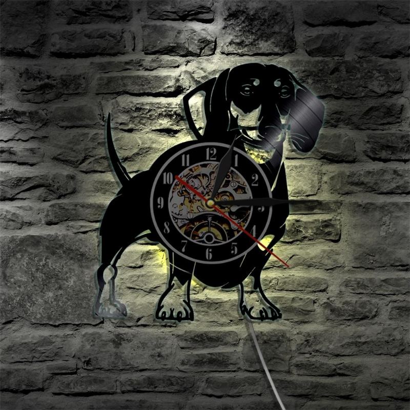 Dachshund Hund Vinyl Plate Veggklokke