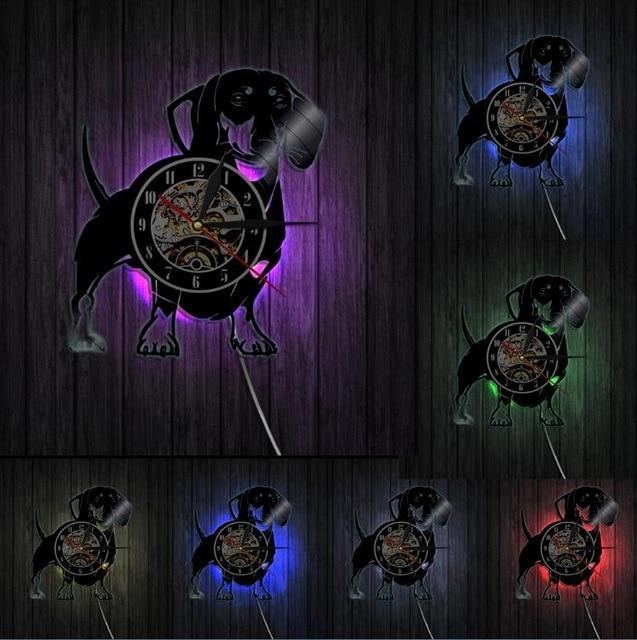 Dachshund Hund Vinyl Plate Veggklokke