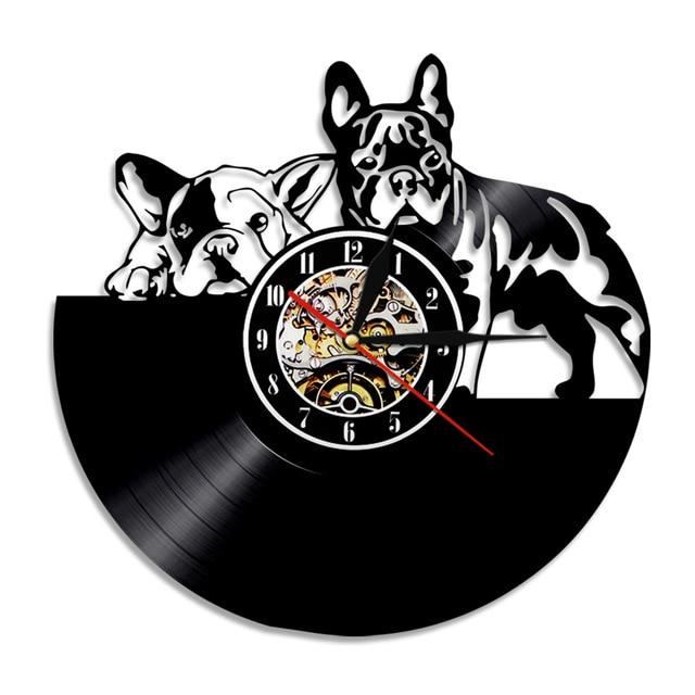 Fransk Bulldog Hund Vinylplate Veggklokke