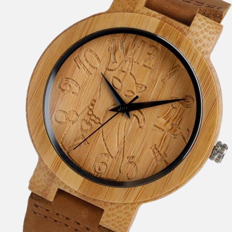 Herlig Vintage Armbåndsur Bambus I Kattetre-stil