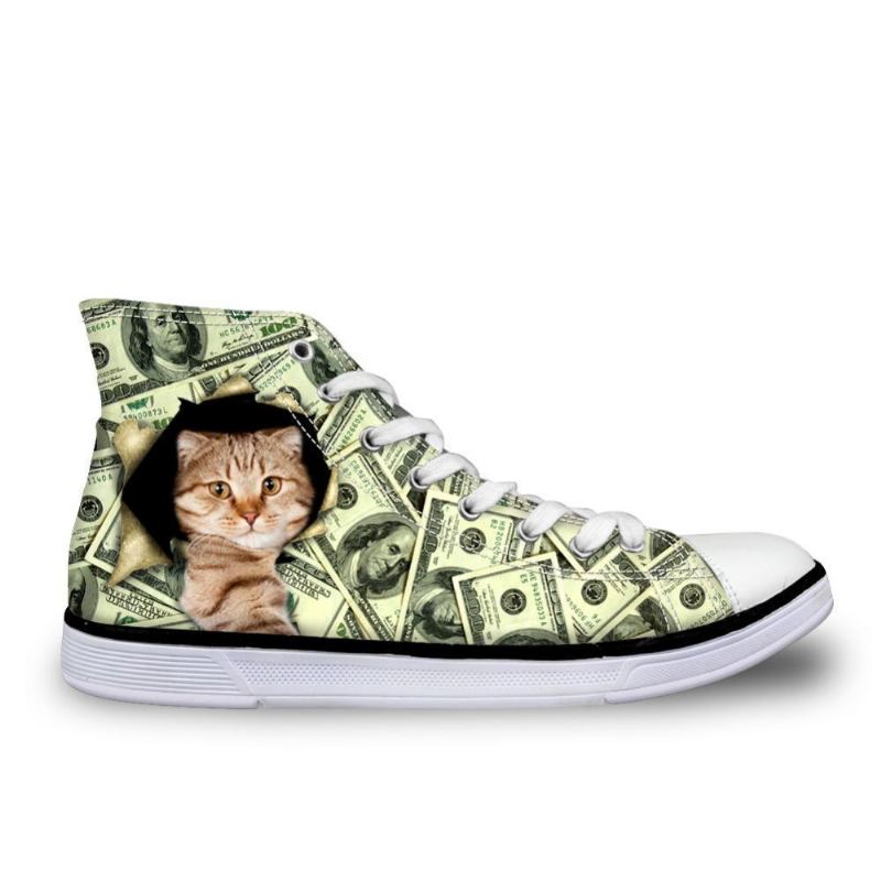 Katt I Dollar Print Kvinners Sko Med Høy Topp Lerret