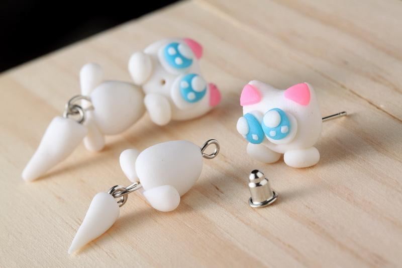 Øreringer I Katt Av Polymer Leire