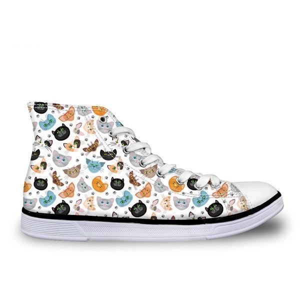 Søte High Top Casual Fargerike Kattemønster Design Sko For Kvinner