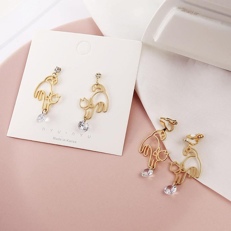 Søte Kattehule Skinnende Rhinestone Dingle Øreringer