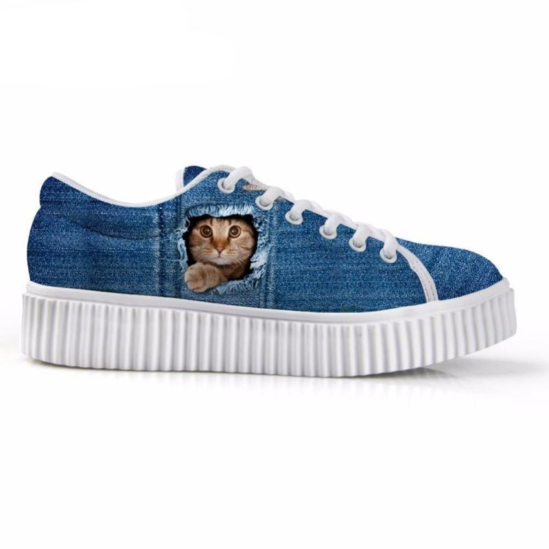 Uformell Kattetrykk Flat Plattform Creepers Sko