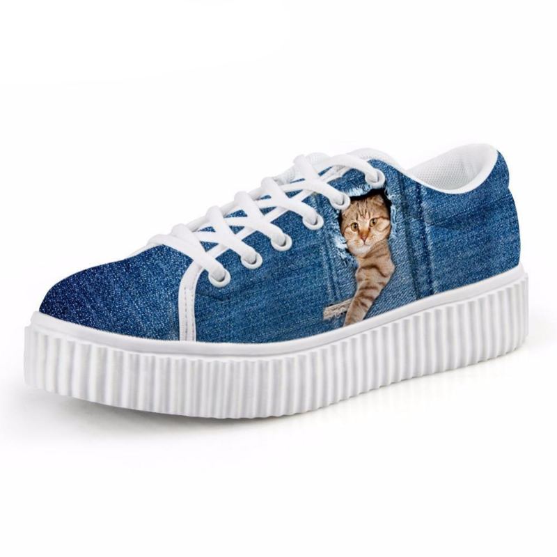 Uformell Kattetrykk Flat Plattform Creepers Sko