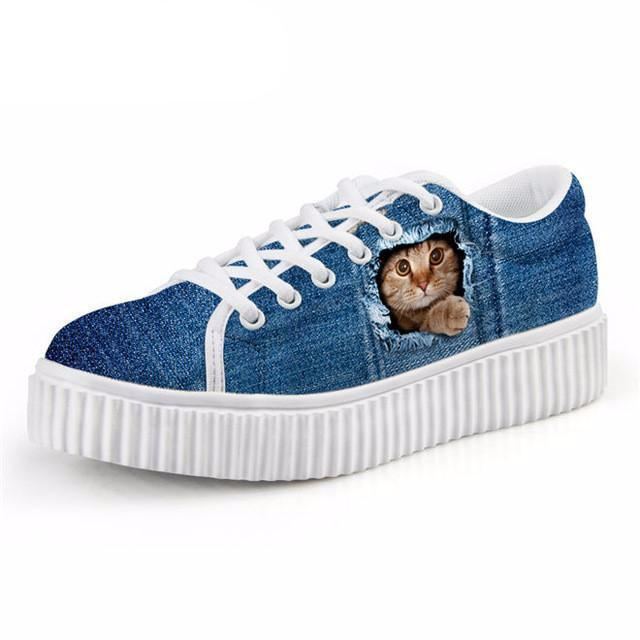 Uformell Kattetrykk Flat Plattform Creepers Sko