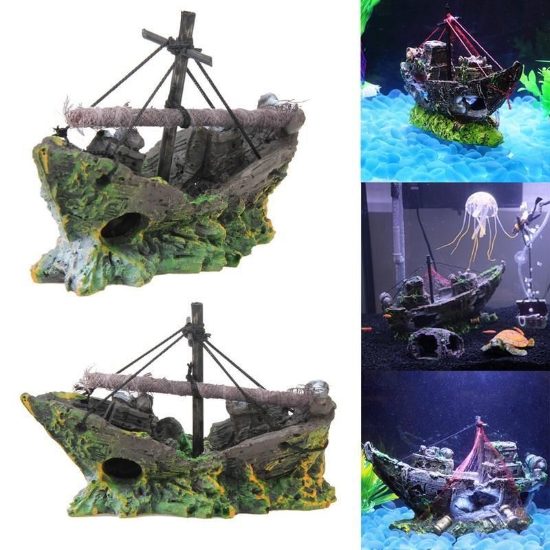 Vraket Sunket Skip Akvarium Dekorasjon